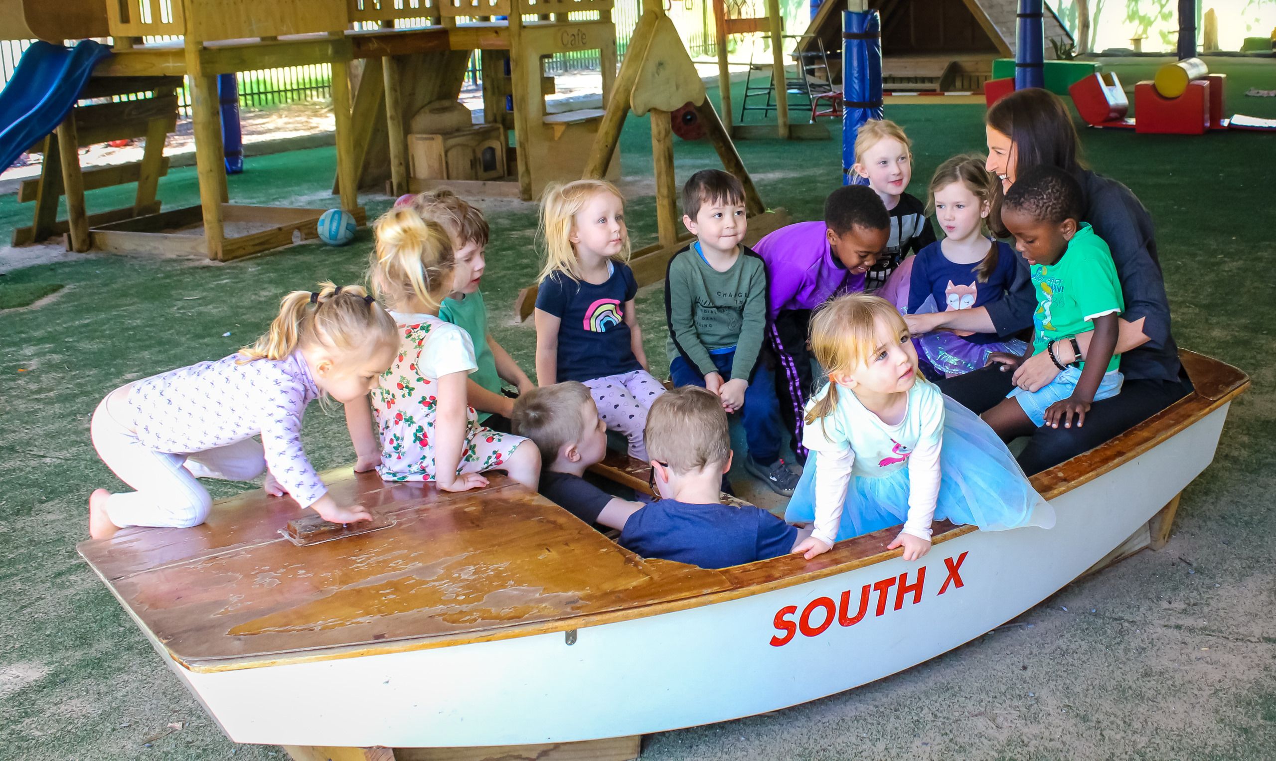 Kids playing on boat